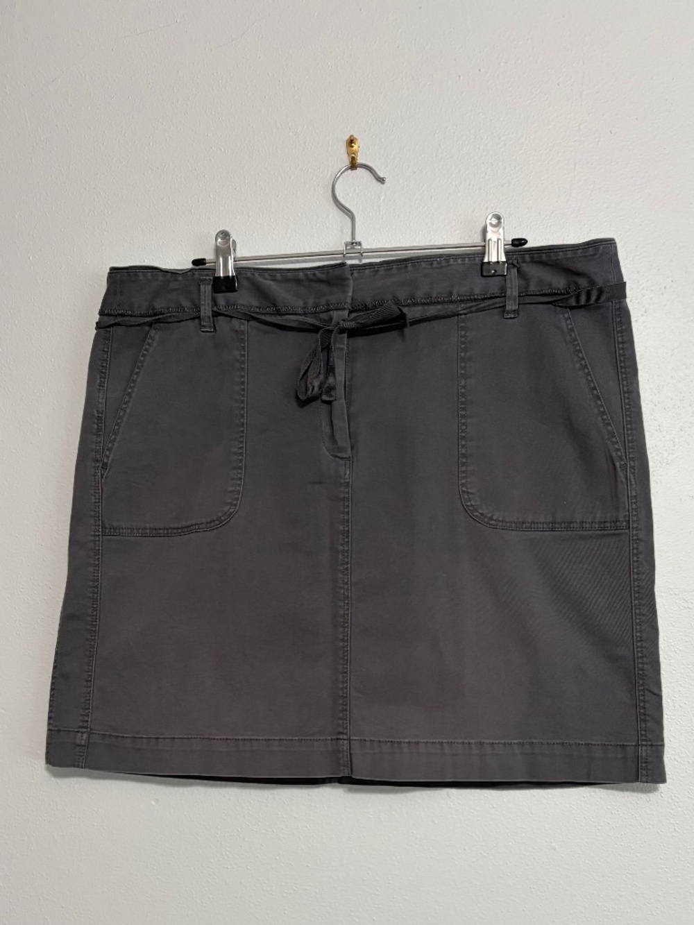 LOFT Gray Cotton Stretch Utility Skirt Tie Waist Size 12